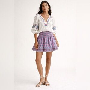 Sur La Vague SLV pink and blue boho block print mini skirt. Small